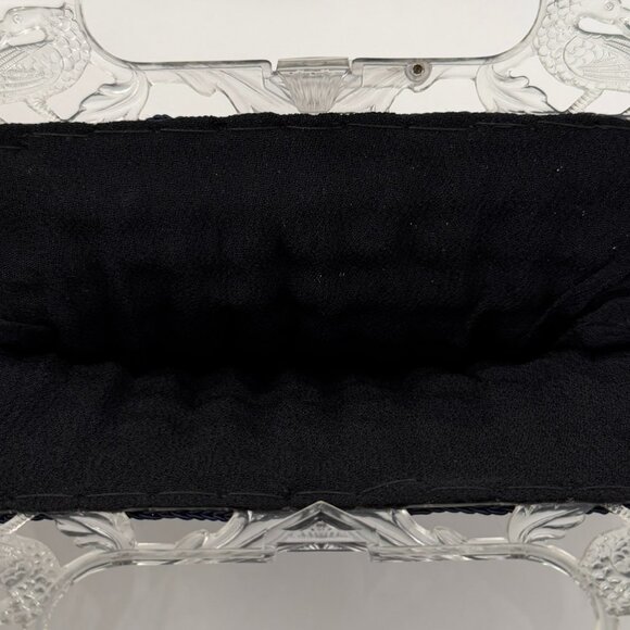 VINTAGE 30s Popcorn Crochet Navy Blue Peacock Handle Evening Bag - Picture 13 of 15